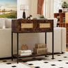 Rattan Console Table Boho Entryway Table with 2 Rattan Drawers and Open Storage Shelf-Rustic Brown - Gallery View 1 of 10