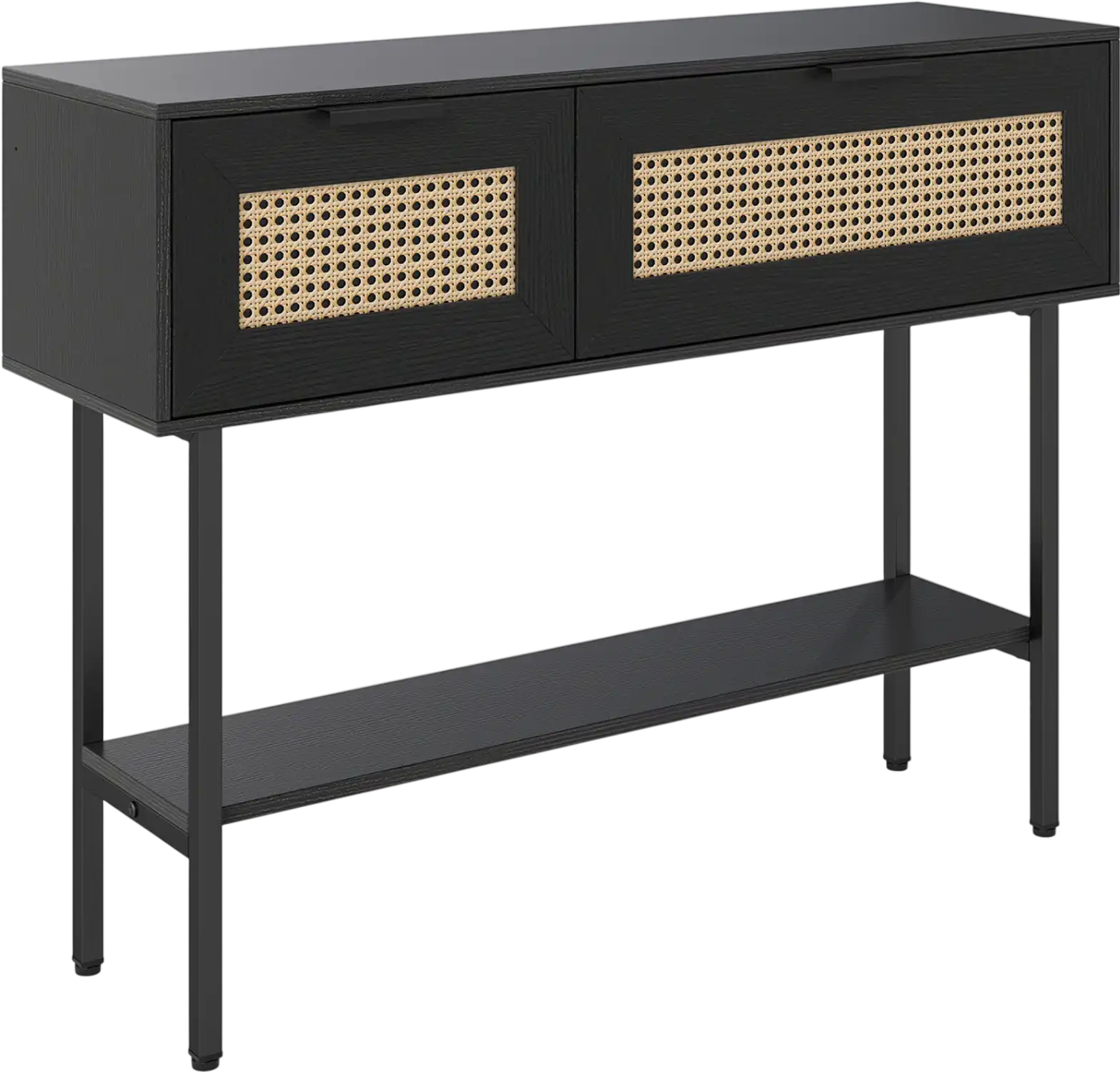 Costway Rattan Console Table w/ 2 Storage Cabinets Shelf Carbon Steel Frame 63899262 New