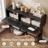 Rattan console table with 2 storage cabinets and open shelf, featuring a black carbon steel frame for stylish.