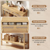 Rattan console table with wide tabletop, dual drawers, and bottom shelf for stylish and functional storage solutions.
