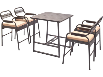 Costway 5 Piece Rattan Counter Bar Set Polywood Table 4 Stools 28147536 New