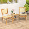 Natural cane woven backrest dining chairs with teak wood frame, perfect for stylish outdoor seating.