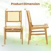 Rattan dining chair dimensions showcasing natural cane backrest and teak wood frame for stylish and durable seating.