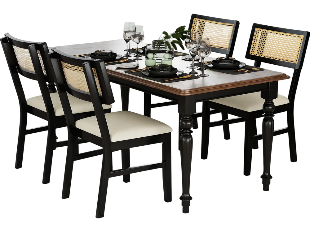 Rattan dining chairs set of 4 with padded seats and rubber wood legs, perfect for stylish kitchen dining.