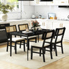 Black rattan dining chairs set with padded seats and rubber wood legs, ideal for kitchen dining comfort.