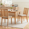 Curved backrest rattan dining chairs set of 2 with padded seats in natural wood finish for dining rooms and kitchens.