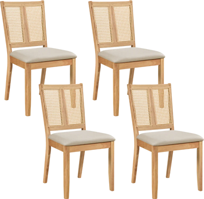 Costway Set of 4 Rattan Dining Chairs Curved Backrest Padded Seat 51170336 New
