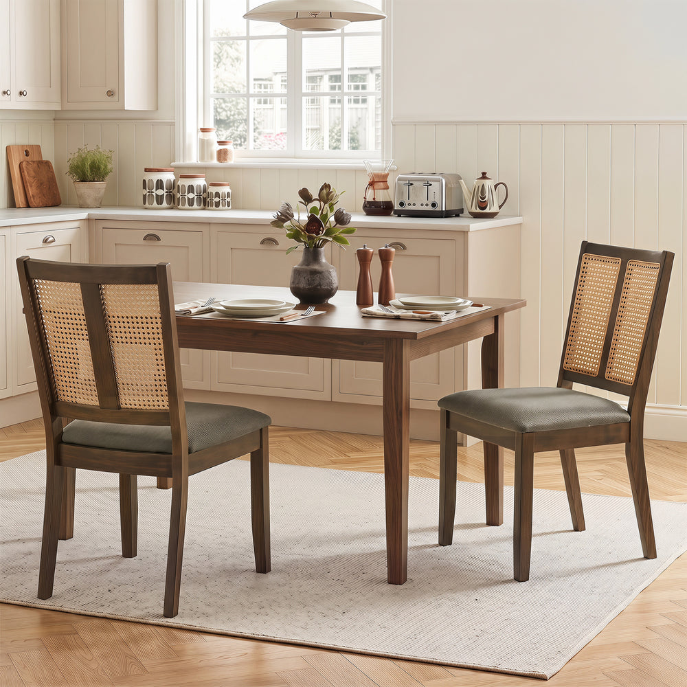 Rattan Dining Chairs Set of 2 with Curved Backrest & Padded Seat for Dining Room-Gray - Gallery View 1 of 8