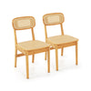 Set of 2 natural rattan dining chairs with ergonomic backrest and sturdy wood structure, perfect for dining or living.