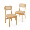 Set of 2 natural rattan dining chairs with ergonomic backrest and sturdy wooden legs, perfect for dining or living room.