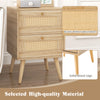 Rattan nightstand with two storage drawers, natural wood finish, rustic accent, perfect for bedside organization.