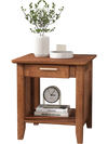 Walnut rattan nightstand with drawer and storage shelf, ideal for lamps and personal items in any home setting.