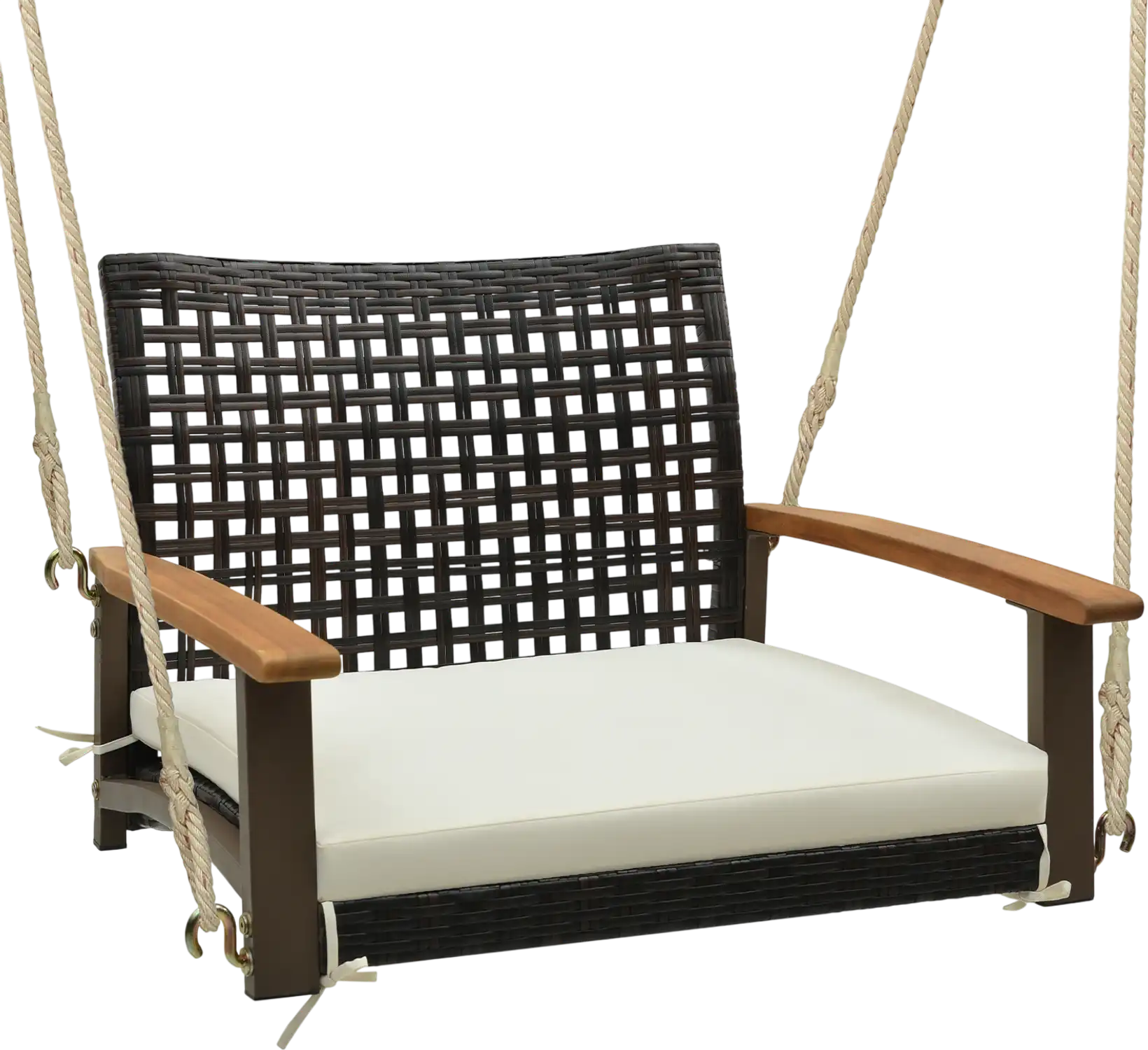 Costway Single Rattan Porch Swing w/ Armrests Cushion Hanging Ropes 92351786 New