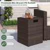 Brown PE rattan propane tank cover with flip-top lid, ideal as a side table for patios and outdoor spaces.