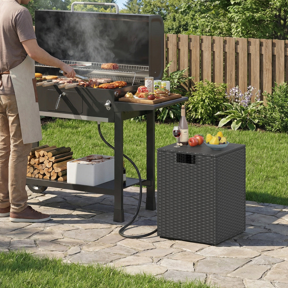 Rattan Propane Tank Cover Patio Hideaway Tank Side Table-Black - Gallery View 1 of 10