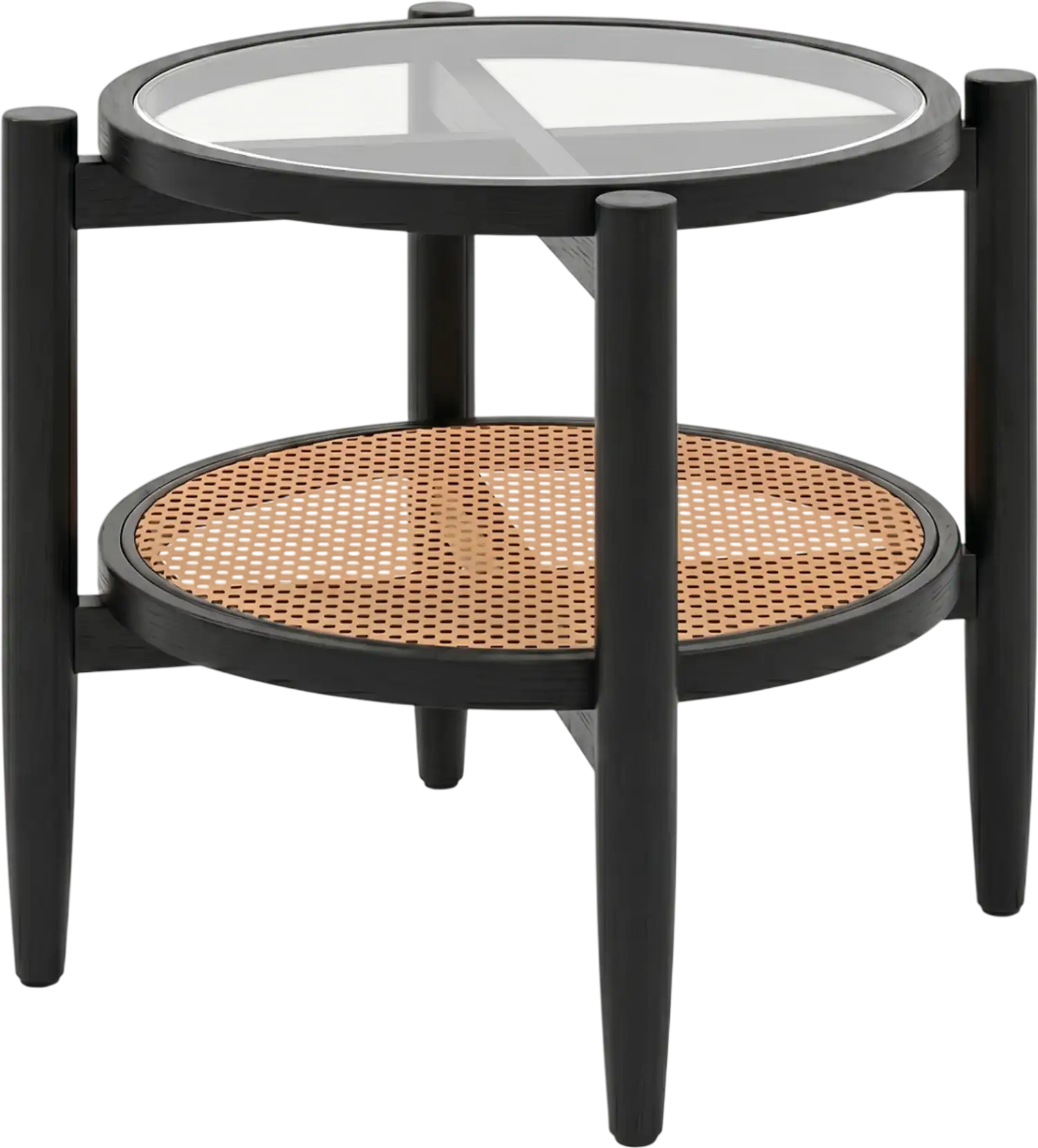 Costway Rattan Round Side End Table w/ Tempered Glass Top 46725891 New