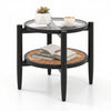 Rattan round side end table showcasing a tempered glass top, with an elegant PE rattan lower shelf for stylish storage.