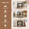 Rattan round side end table with tempered glass top, acacia wood legs, ideal for living room, bedroom, or office use.