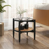 Rattan round side end table with tempered glass tabletop, featuring acacia wood legs and 2-tier storage for versatile.