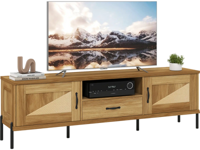 Costway Rattan TV Stand Media Console for TVs up to 80