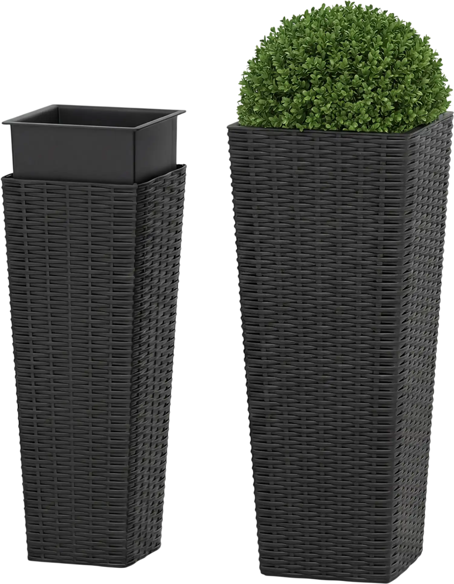 Costway Set of 2 Rattan Tall Tapered Outdoor Planters w/ Removable Inner Trays 71241026 New