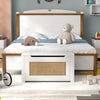 Kids rattan toy storage box with flip top lid, safety hinge, and cut-out handles, perfect for organizing kids' items.