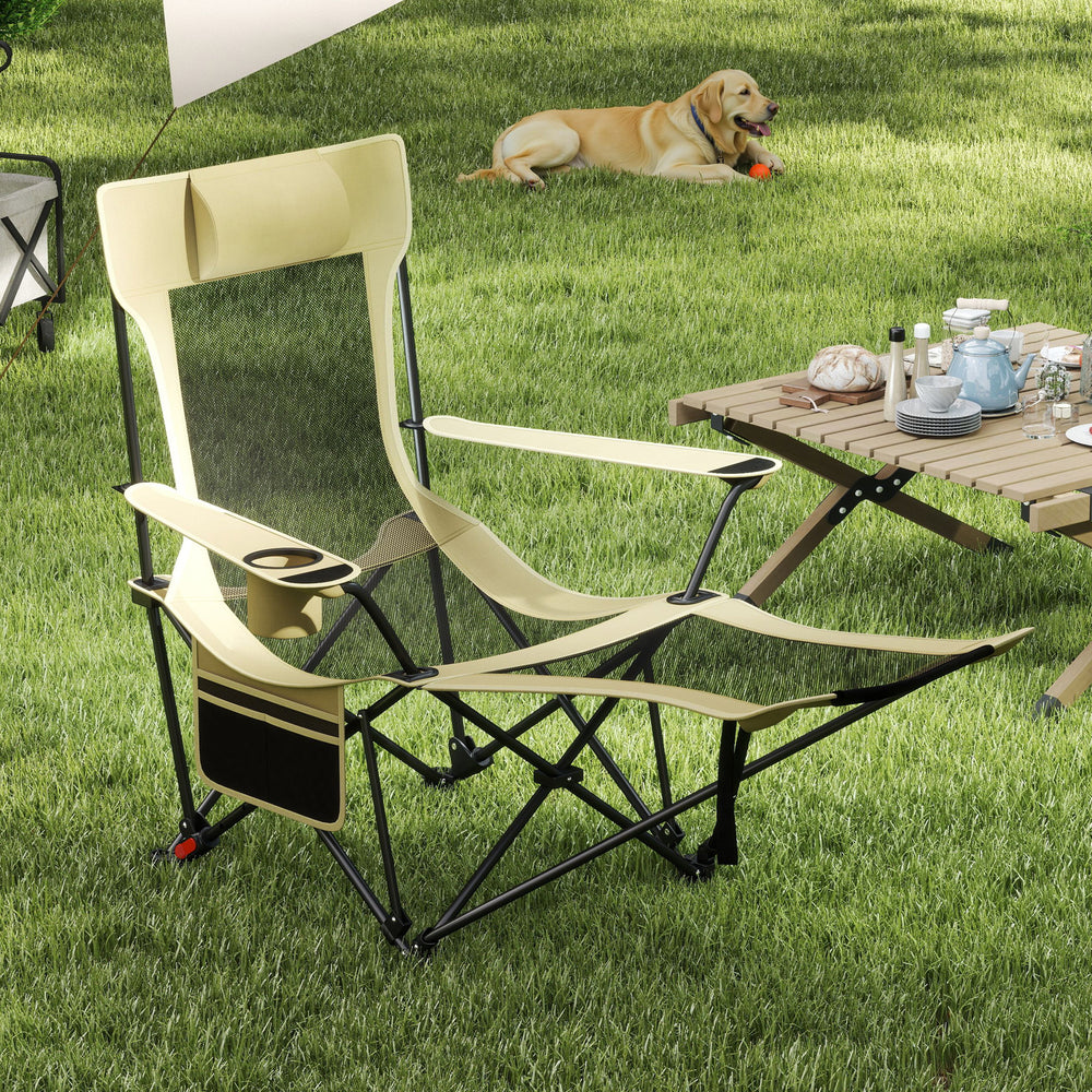 Reclining Camping Chair with Removable Footrest and Adjustable Backrest-Green - Gallery View 1 of 11