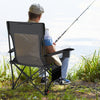 Reclining camping chair in gray with adjustable backrest and removable footrest, ideal for fishing or outdoor.