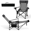Gray reclining camping chair featuring a sturdy metal frame and side storage pocket, ideal for camping and outdoor.
