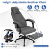 Height adjustable gray reclining office chair with retractable footrest, ergonomic design, and soft chenille fabric for.