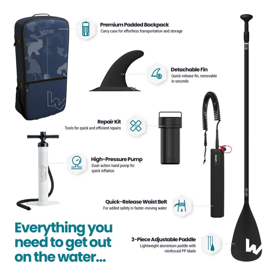 Wave Recon Inflatable Paddle Board 10'4" Camouflage iSUP for Rivers & Lakes New