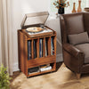 Record player stand in walnut with drawer and vinyl storage, ideal for living room or bedroom use.