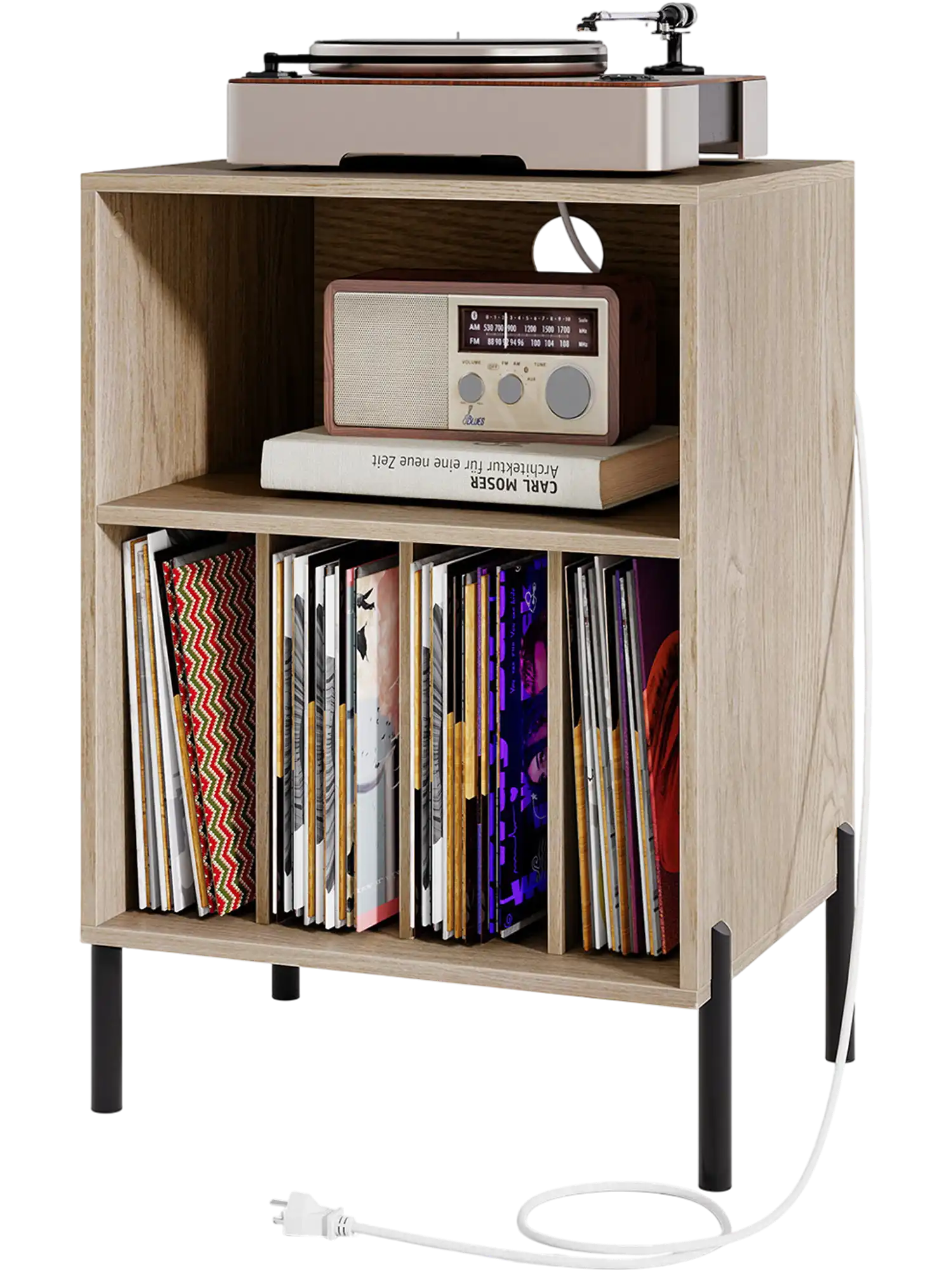 Costway Record Player Stand w/ Record Storage Shelf Charging Station 16382579 New