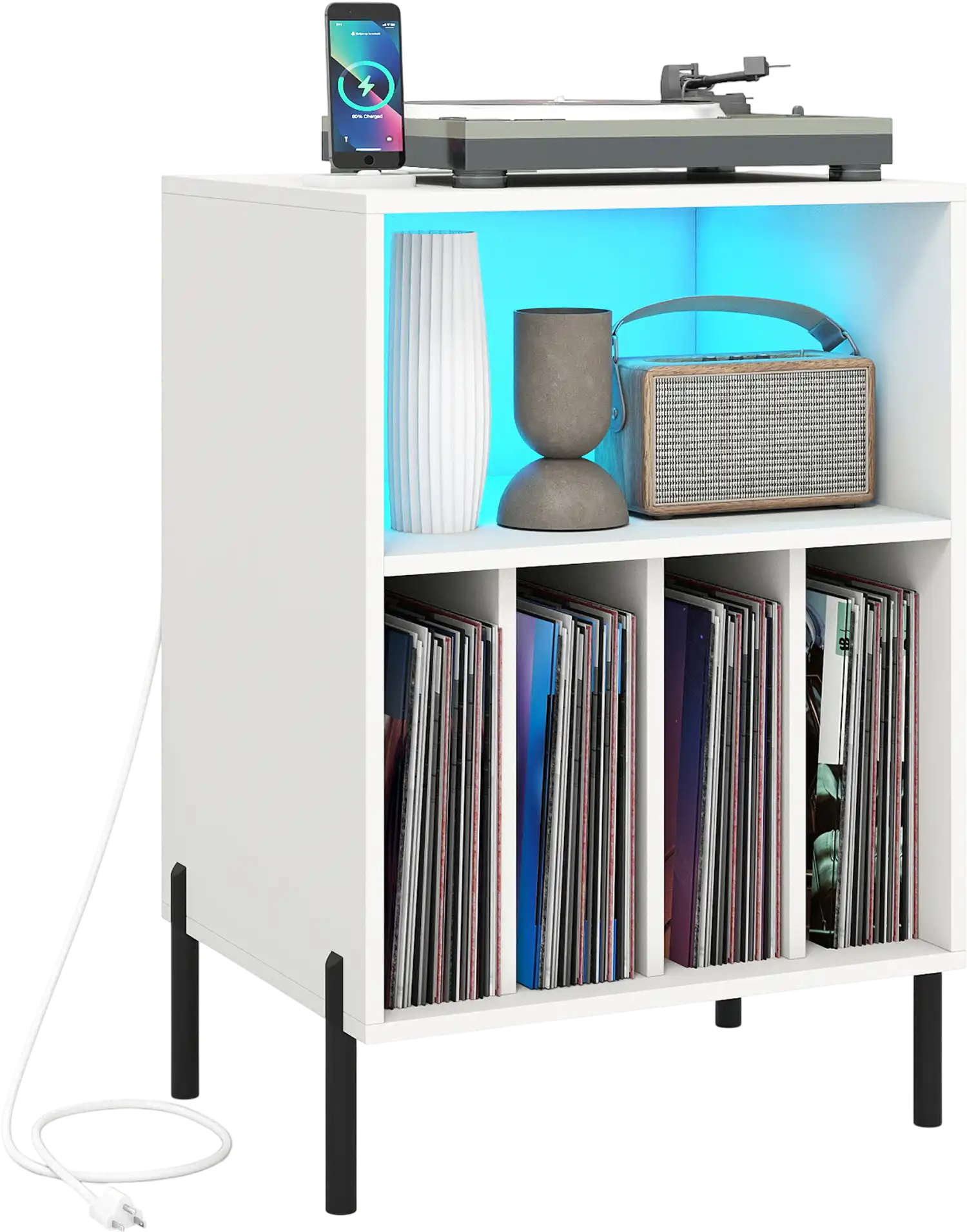 Costway Record Player Stand Side Table LED Light Charging Station 83363086 New