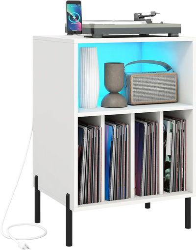 Costway Record Player Stand LED Light Charging Station Side Table 83363086 New