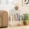 Record player stand in white with drawer and record holder, perfect for music rooms or living rooms, featuring a sturdy.