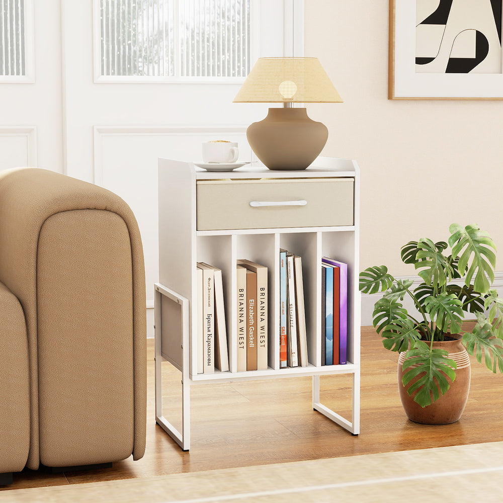 Record Player Stand with Drawer and Record Holder-White - Gallery View 1 of 11