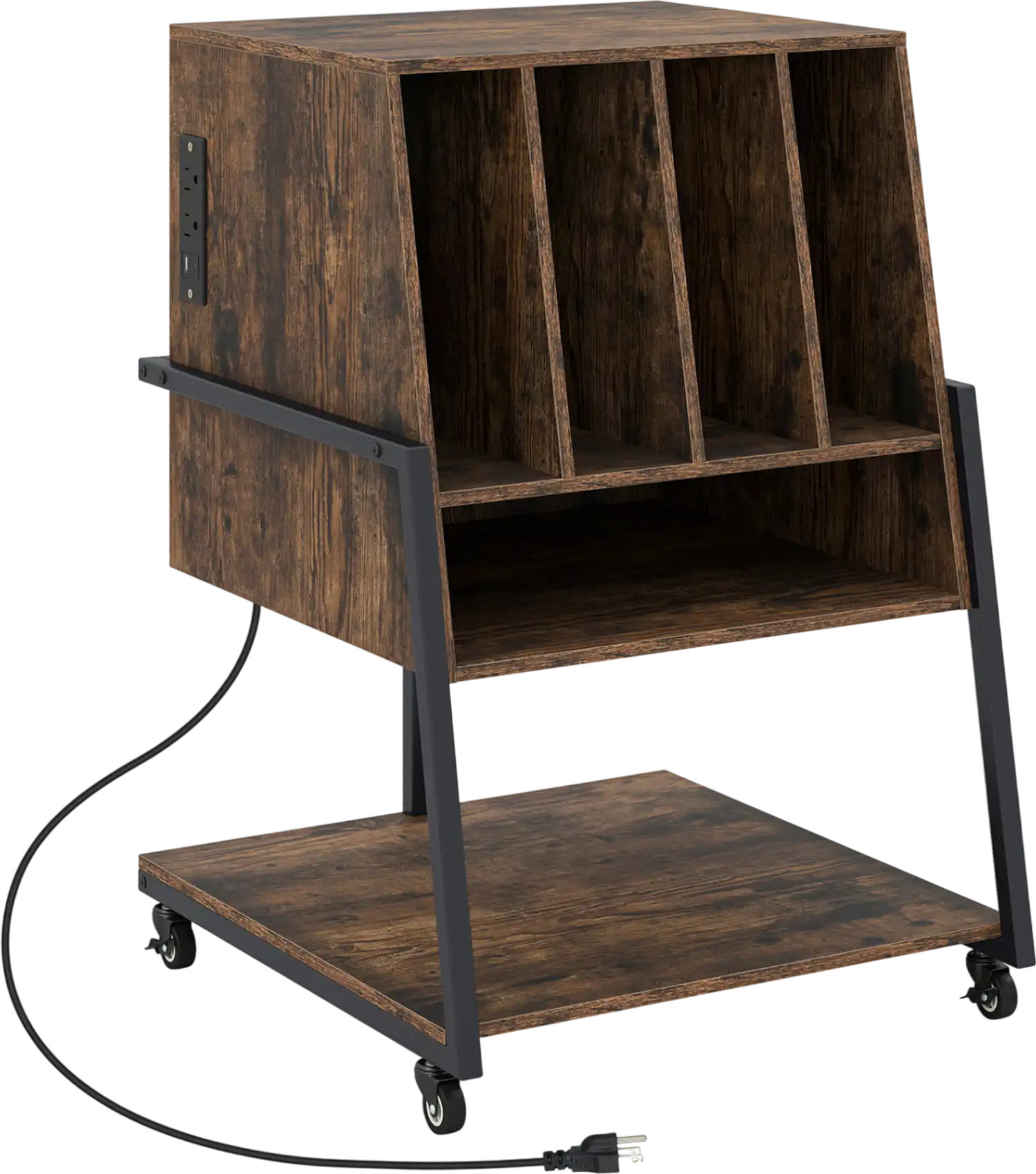 Costway Rolling Record Player Stand Turntable Side Table with Power Outlets 59138164 New