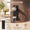 Rolling turntable stand in rustic brown with built-in power strip, featuring 2 AC outlets and USB ports for versatile.