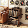 Record Player Stand on Wheels Rolling Turntable Stand with Power Outlets-Rustic Brown - Gallery View 1 of 10