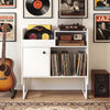 Record Player Stand with Power Outlets and Vinyl Storage Holder up to 250 Albums-White - Gallery View 1 of 11
