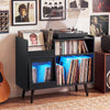 Record Player Stand with LED Light and Power Outlets-Black - Gallery View 1 of 11