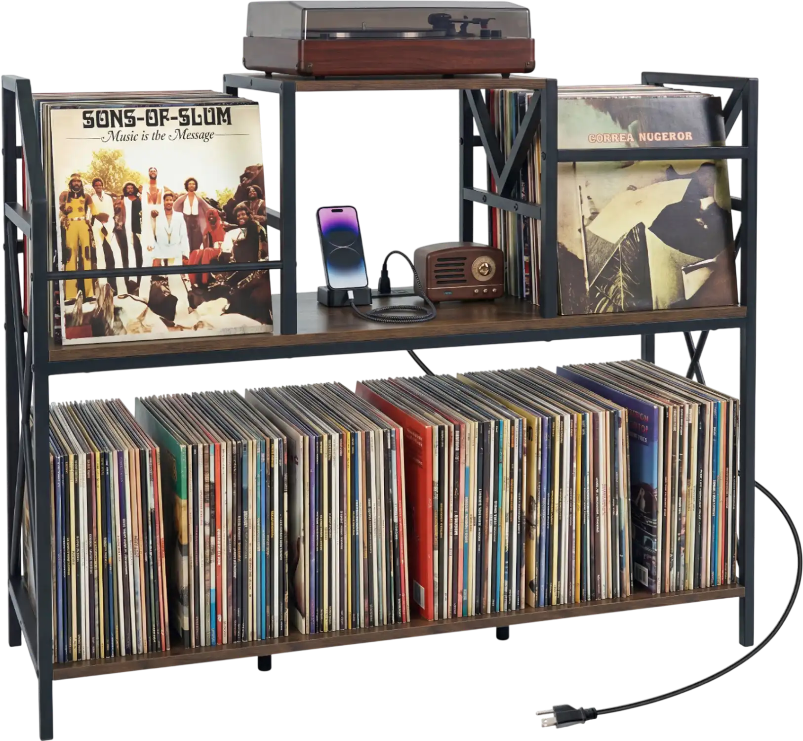 Costway Record Player Stand Vinyl Storage Power Outlets Side Table 34196951 New