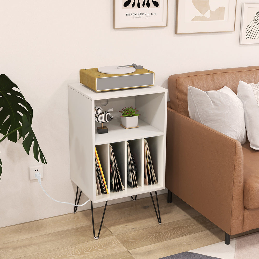 Record Player Stand with Charging Station for Living Room Bedroom-White - Gallery View 1 of 11