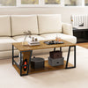 Rectangle Coffee Table 2-tier Industrial Accent Table with Storage Shelf and Compartment-Natural - Gallery View 1 of 10