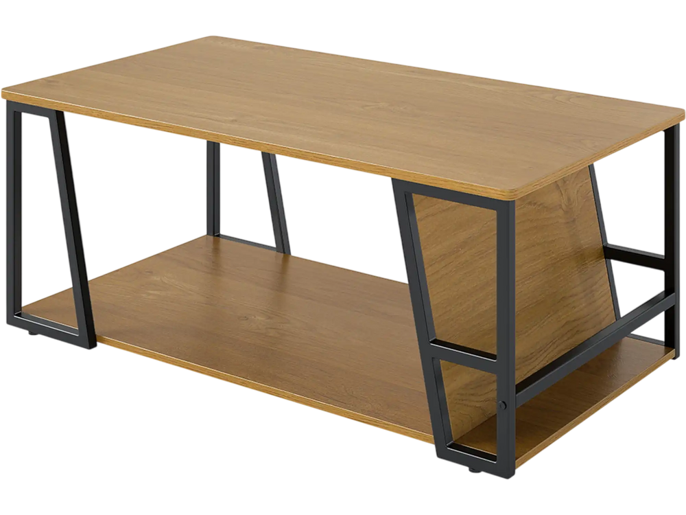 Rectangle coffee table with natural wood texture, 2-tier design, and metal frame for living room storage and decor.