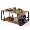 Rectangle coffee table with natural wood finish, featuring a 2-tier design and metal frame for versatile living room.