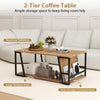 Rectangle 2-tier coffee table with natural wood finish, side compartment, and large bottom shelf for organized storage.
