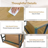 Rectangle coffee table with wood-textured surface, safe round corners, and anti-falling guardrails for versatile use.