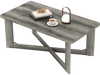 Rectangle coffee table with gray rubber wood base and X-shaped design, perfect for stylish living room storage.